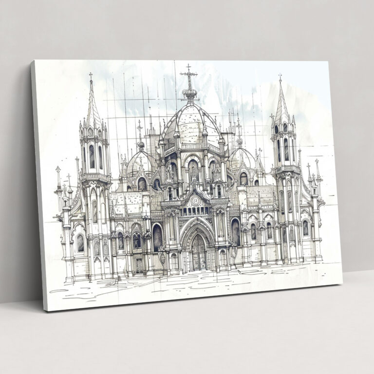 Cathedral Architectural Sketch By Leonardo Da Vinci Wall Decoration - Leonardo Da Vinci, Canvas Wall Art, Canvas Print, Leonardo Da Vinci