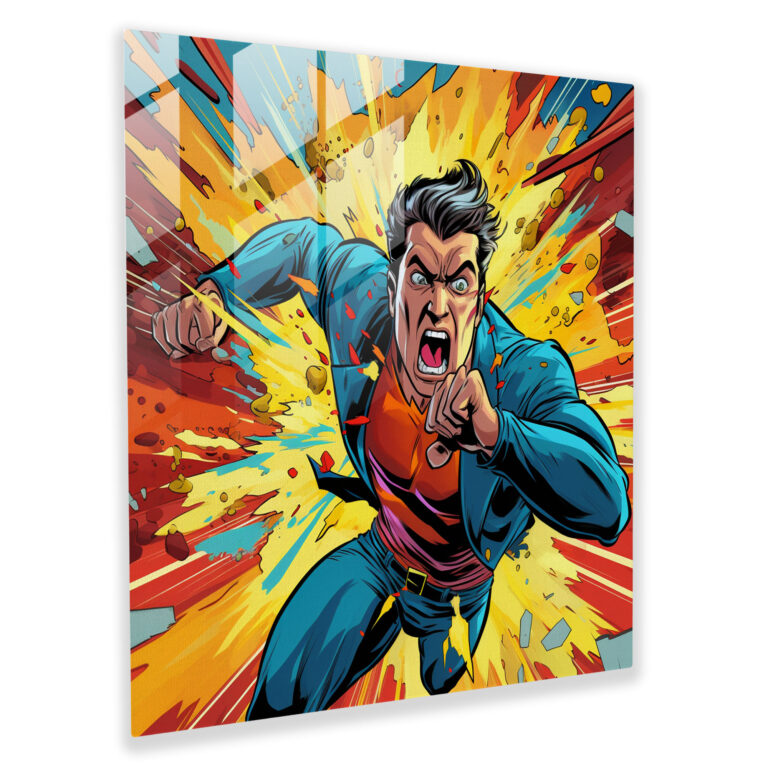 Lenticular Glass Print - Pop Art Superhero - Lenticular, Comic Book Style, Glass Print, Superhero