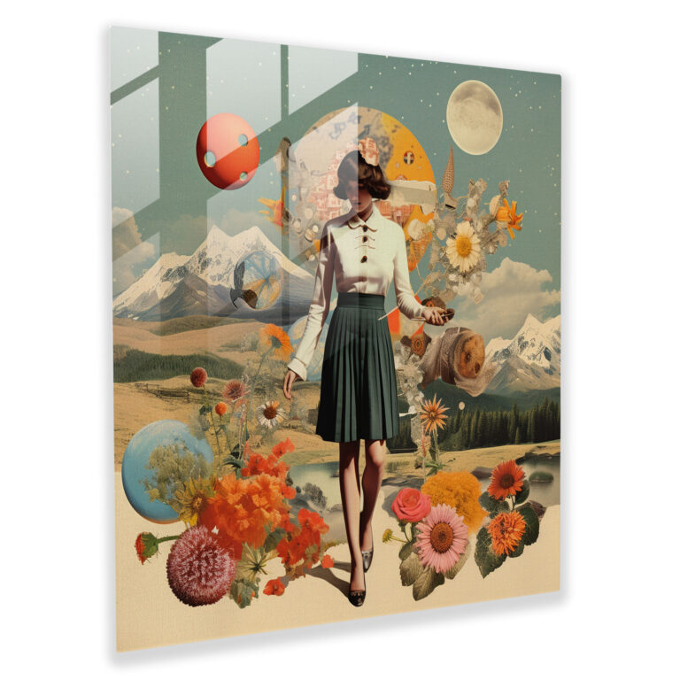 Lenticular Glass Print - Whimsical Collage Glass Wall Art - Lenticular, Collage Artwork, Vintage Elements, Wall Decoration