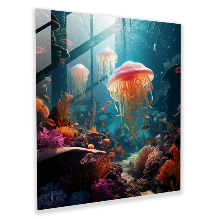 Lenticular Glass Wall Art - Surreal Underwater Scene - Lenticular, Lenticular, Coral Reefs, Home Decoration