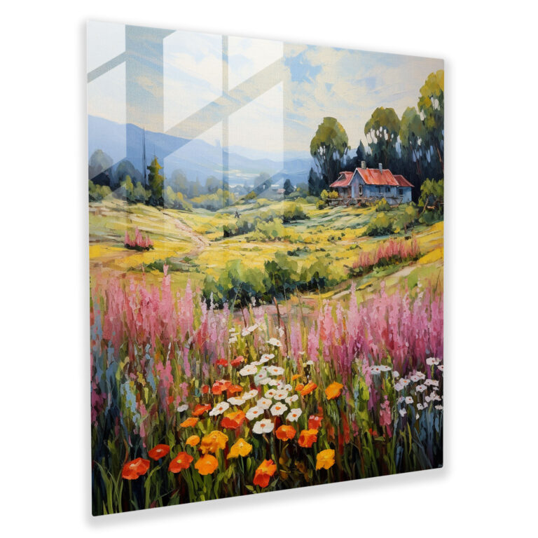 Lenticular Glass Print - Serene Countryside Landscape - Lenticular, Serene Countryside, Impressionistic Painting, Glass Wall Art