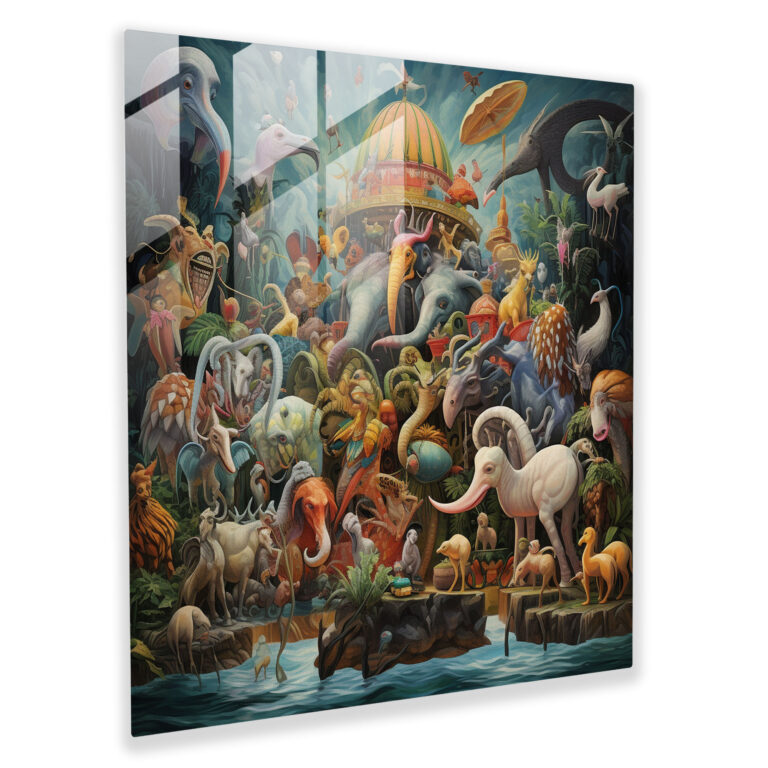 Lenticular Glass Wall Art - Whimsical Animal Kingdom - Lenticular, Modern Art, Colorful Parade, Home Decoration