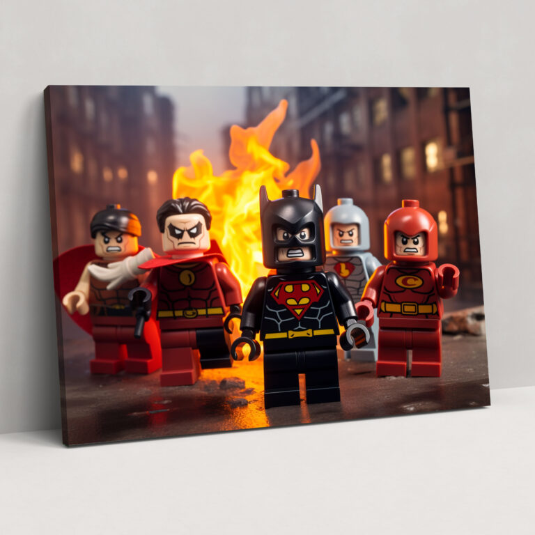 Lego Superhero Glass Print - Lego, Glass Wall Art, Superhero Team, Home Decoration