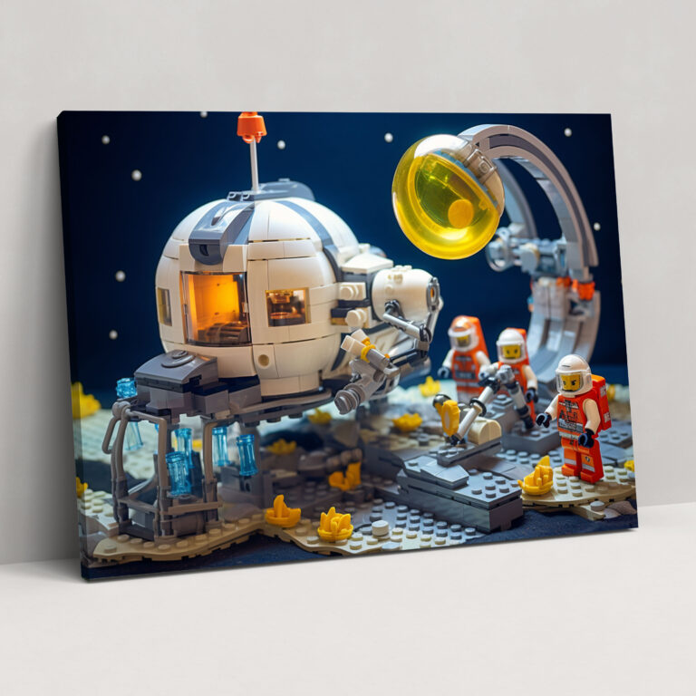 Lego Space Exploration Glass Wall Art - Lego, Futuristic Spacecraft, Distant Galaxies, Astronauts