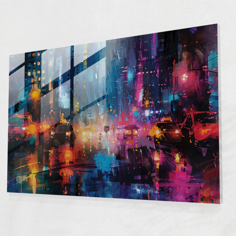 Leonid Afremov Glass Print - Colorful Cityscape At Night - Leonid Afremov, Home Decoration, Glass Art, Wall Decoration