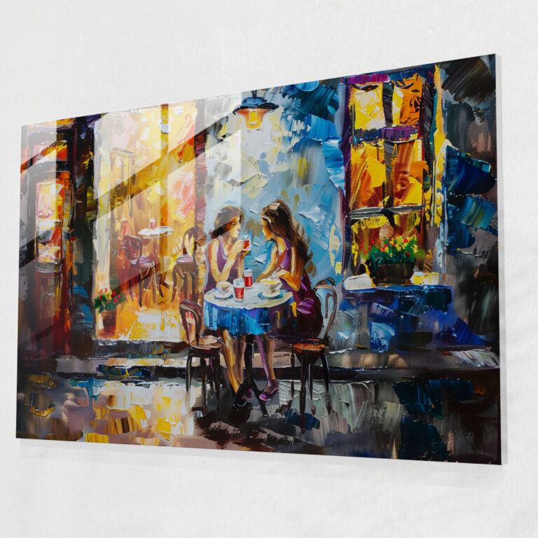 Leonid Afremov Glass Art - Cozy Cafe Scene - Leonid Afremov, Home Decoration, Leonid Afremov, Glass Art