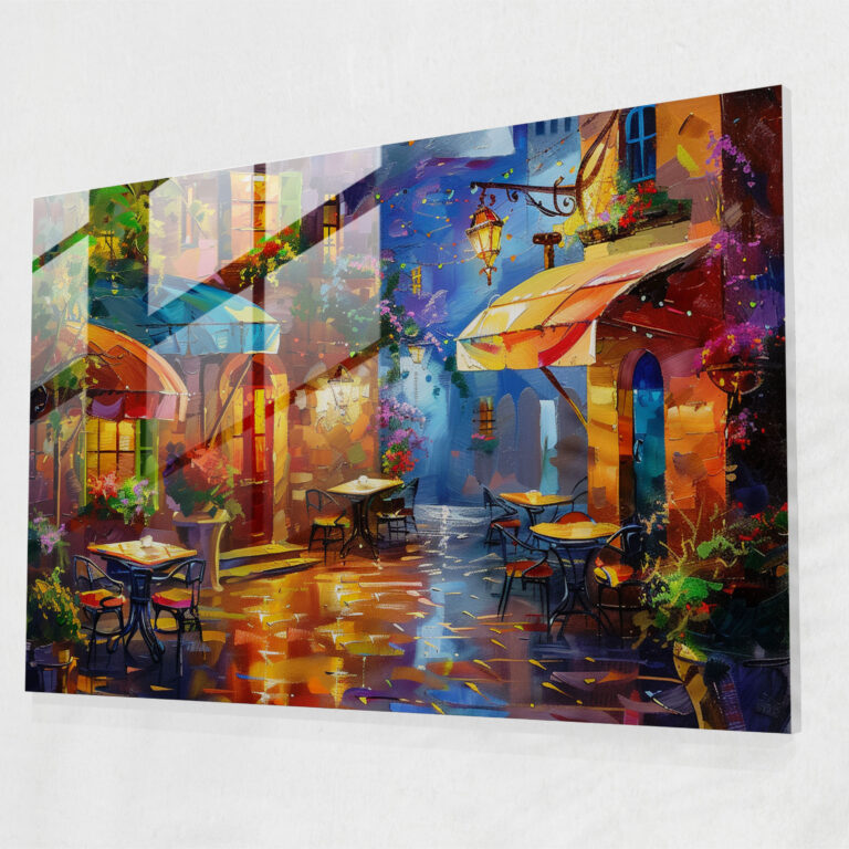 Leonid Afremov Glass Wall Art Cozy Cafe Scene - Leonid Afremov, Glass Art, Home Decoration, Wall Decoration