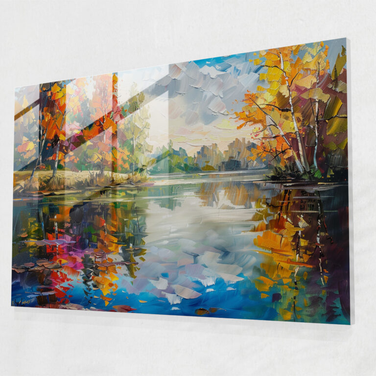 Lakeside Reflections Glass Print - Leonid Afremov, Glass Wall Art, Modern Art, Leonid Afremov