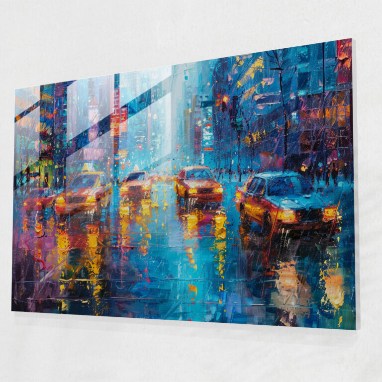 Leonid Afremov Glass Print - Rainy Cityscape Glass Wall Art - Leonid Afremov, Home Decoration, Glass Print, Wall Decoration