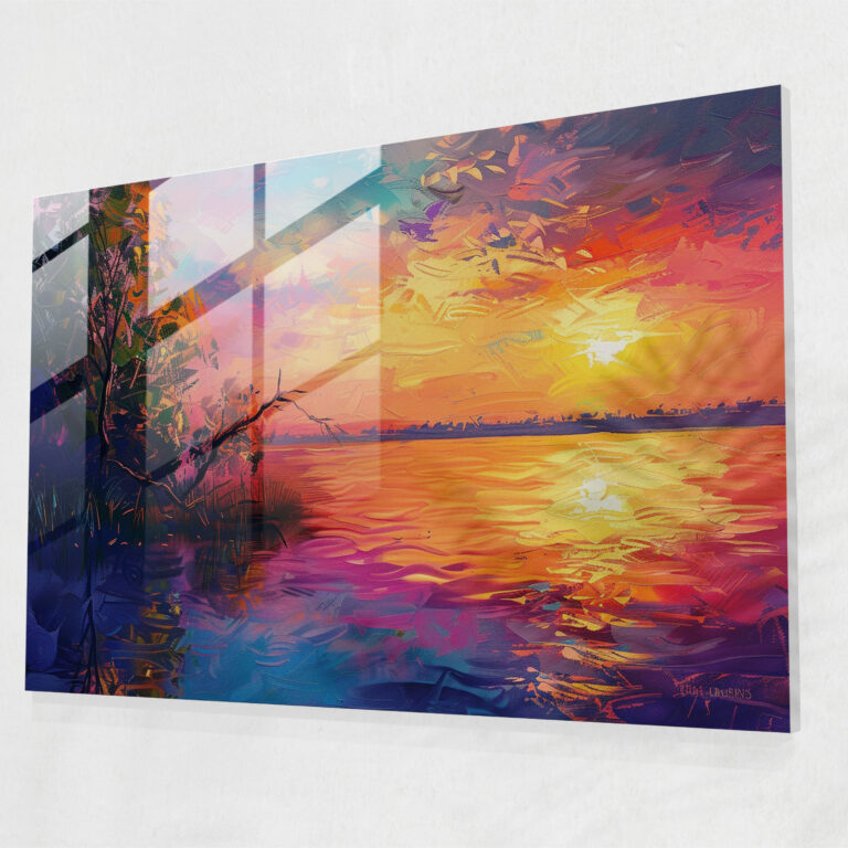 Leonid Afremov Glass Print - Lakeside Sunset Glass Wall Art - Leonid Afremov, Leonid Afremov, Modern Art, Glass Print