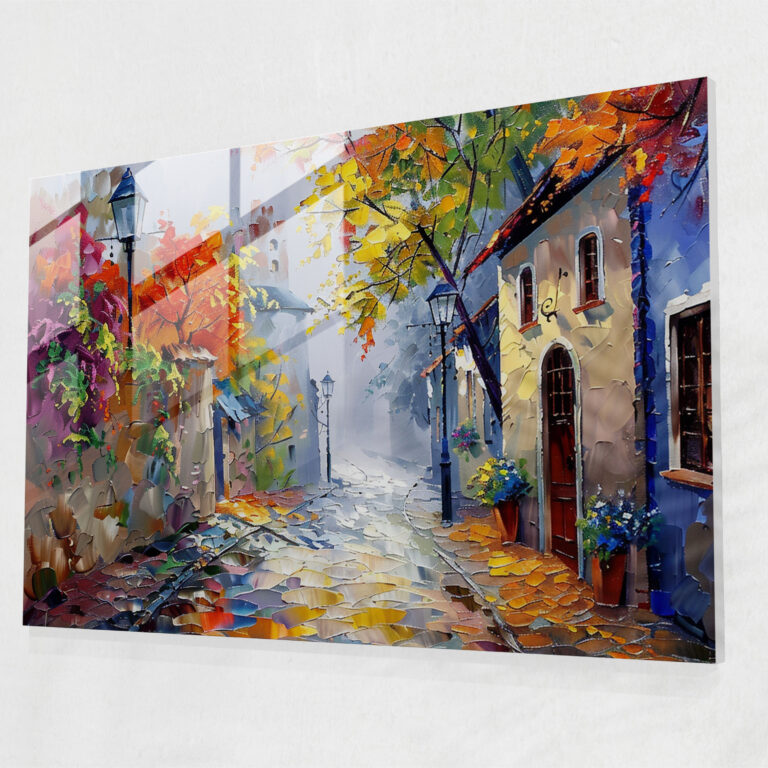 Leonid Afremov Glass Print - Village Street Glass Wall Art - Leonid Afremov, Wall Decoration, Leonid Afremov, Home Decoration