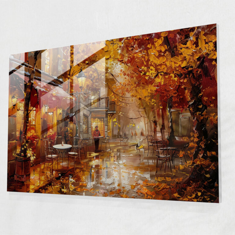 Autumn Cafe Glass Print - Leonid Afremov, Wall Decoration, Home Decoration, Glass Art