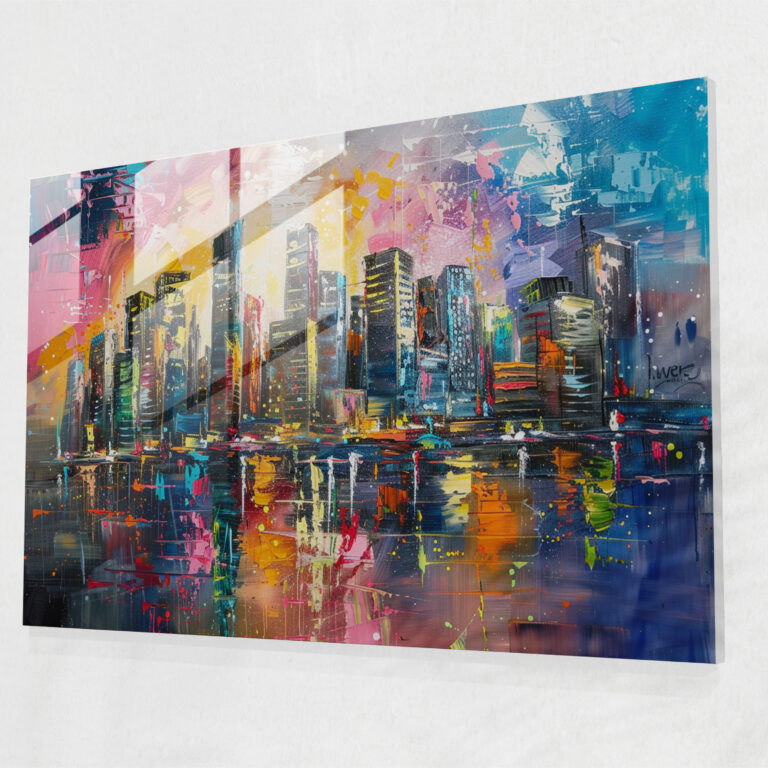 Leonid Afremov Glass Print - Colorful Cityscape - Leonid Afremov, Glass Wall Art, Modern Art, Leonid Afremov