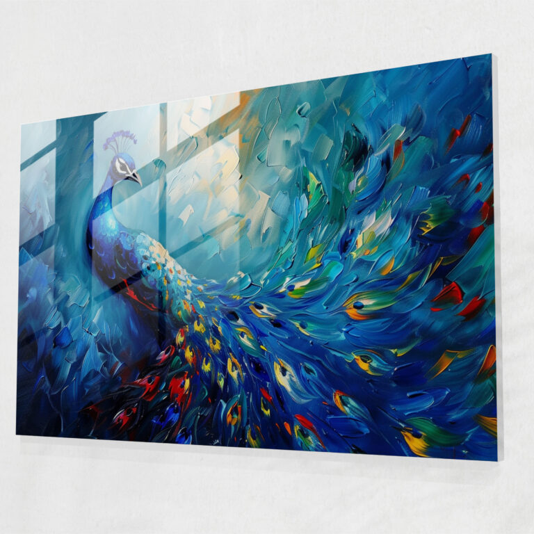 Leonid Afremov Glass Art - Majestic Peacock - Leonid Afremov, Modern Art, Glass Print, Home Decoration