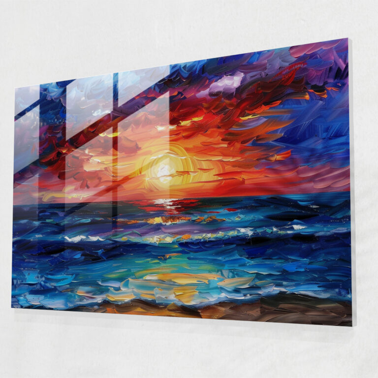 Leonid Afremov Glass Print - Ocean Sunset - Leonid Afremov, Ocean Sunset, Wall Decoration, Glass Wall Art