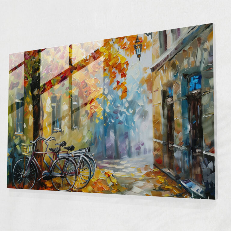 Leonid Afremov Glass Print - Bicycle Street - Leonid Afremov, Bicycle Street, Home Decoration, Wall Decoration