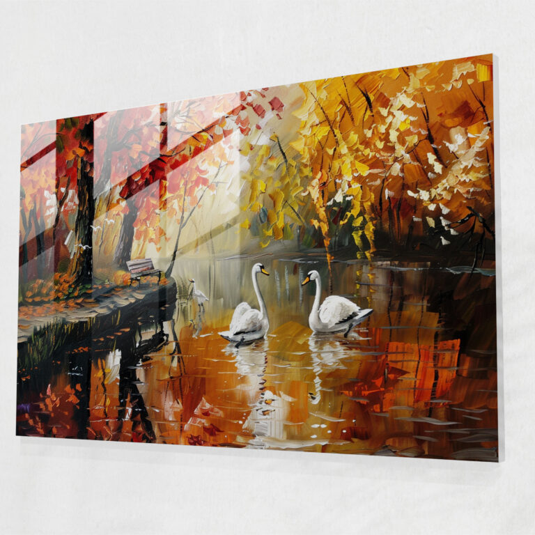 Leonid Afremov Glass Print - Lakeside Swans - Leonid Afremov, Home Decoration, Lakeside Swans, Leonid Afremov