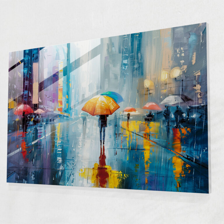 Leonid Afremov Glass Art - Rainy City Scene Glass Print - Leonid Afremov, Glass Print, Home Decoration, Leonid Afremov