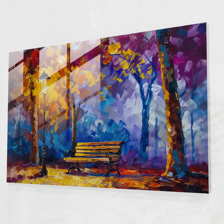 Leonid Afremov Home Decoration - Colorful Park Bench Glass Print - Leonid Afremov, Glass Wall Art, Leonid Afremov, Wall Decoration