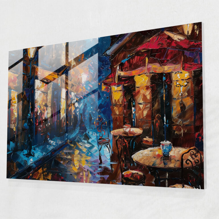 Leonid Afremov Glass Print - Street Cafe Glass Wall Art - Leonid Afremov, Home Decoration, Glass Print, Glass Wall Art
