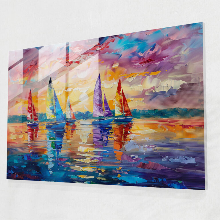 Sailboats Sunset Leonid Afremov Glass Print - Leonid Afremov, Glass Print, Leonid Afremov, Glass Wall Art