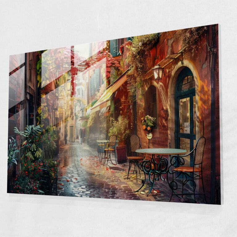 Leonid Afremov Glass Wall Art - Enchanting Alleyway In European City - Leonid Afremov, Wall Decoration, Modern Art, Home Decoration