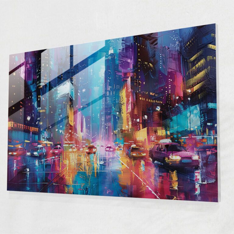 Leonid Afremov Glass Print: Colorful Cityscape At Night - Leonid Afremov, Home Decoration, Wall Decoration, Leonid Afremov