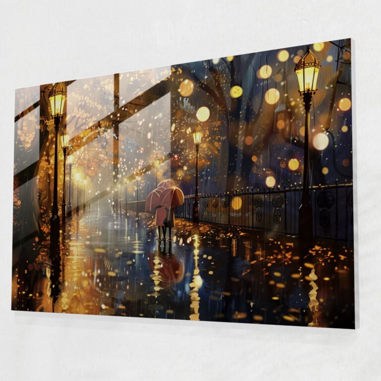 Leonid Afremov Glass Wall Art: Romantic Rainy Night Scene - Leonid Afremov, Glass Wall Art, Home Decoration, Glass Print