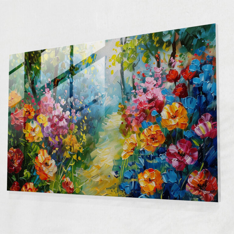 Leonid Afremov Glass Print: Vibrant Flower Garden - Leonid Afremov, Glass Wall Art, Glass Art, Glass Print