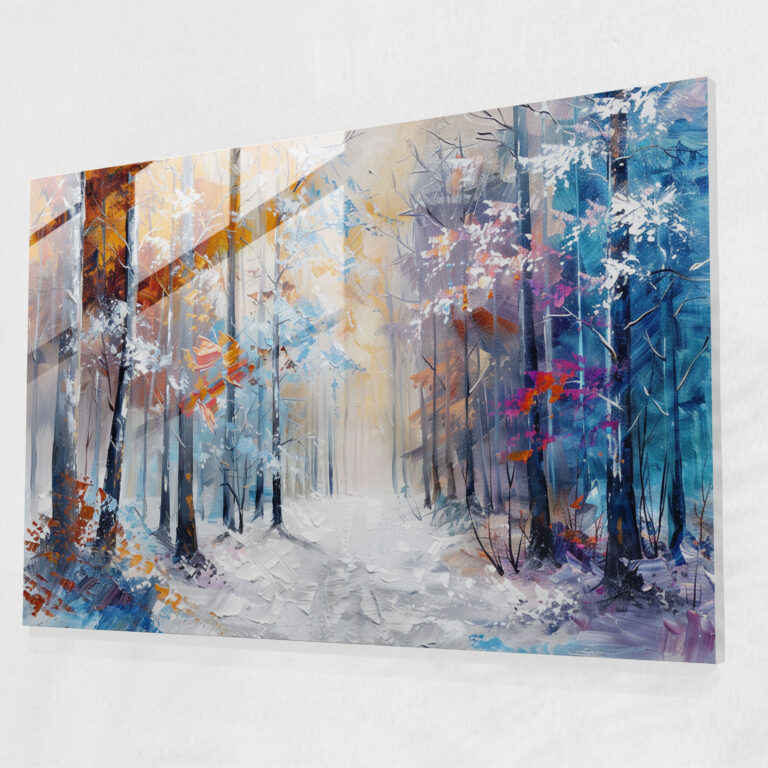 Leonid Afremov Glass Print: Enchanting Winter Forest - Leonid Afremov, Wall Decoration, Glass Wall Art, Leonid Afremov