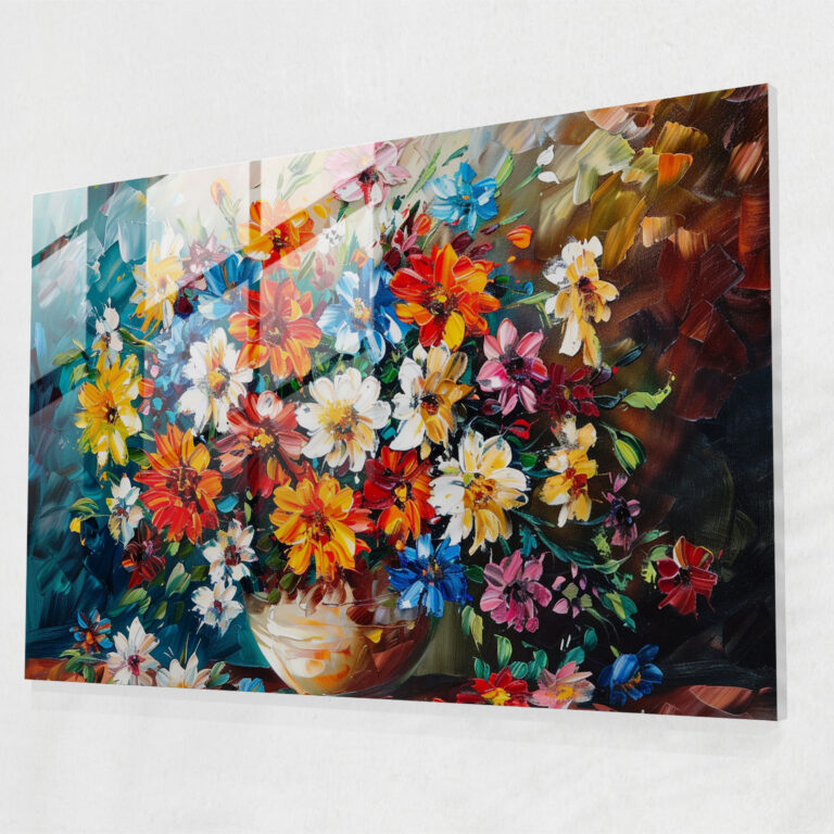 Leonid Afremov Glass Print: Colorful Flowers Glass Wall Art - Leonid Afremov, Wall Decoration, Glass Wall Art, Glass Art