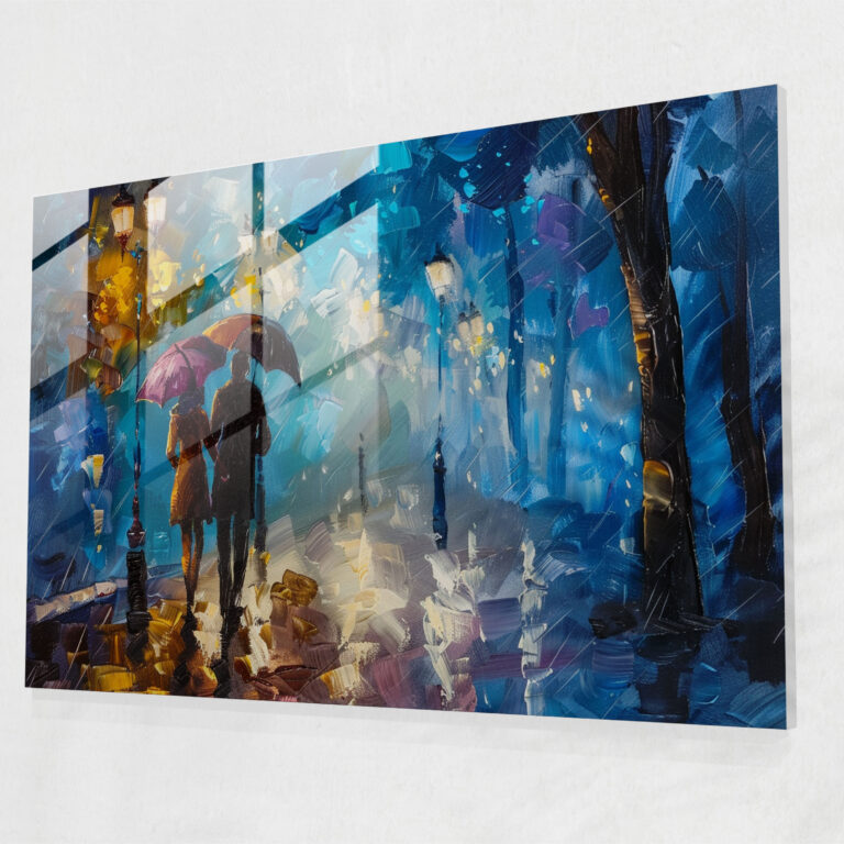 Leonid Afremov Glass Print - Romantic Rainy Night Glass Wall Art - Leonid Afremov, Home Decoration, Glass Wall Art, Modern Art