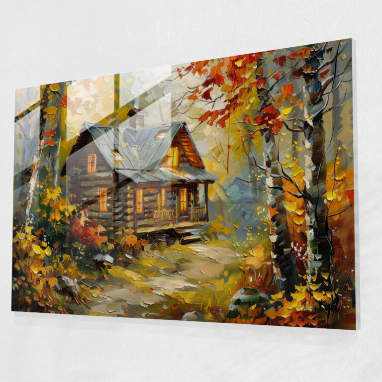 Leonid Afremov Glass Print Cabin In The Woods - Leonid Afremov, Glass Print, Modern Art, Home Decoration