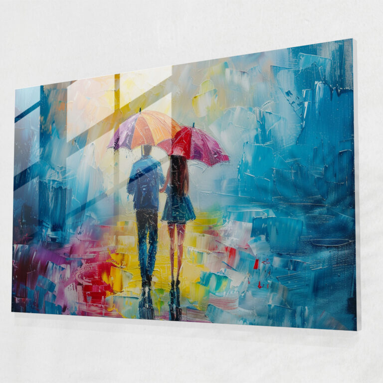 Leonid Afremov Home Decoration: Romantic Rain Glass Print - Leonid Afremov, Glass Print, Glass Wall Art, Glass Art