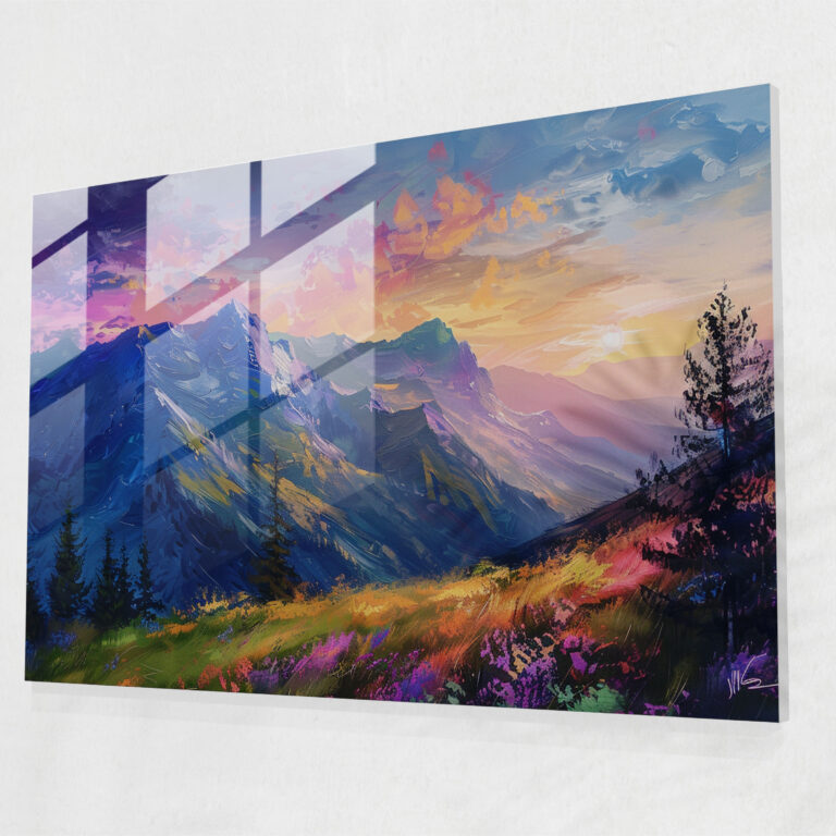 Leonid Afremov Glass Wall Art: Sunrise Mountain Glass Print - Leonid Afremov, Modern Art, Glass Wall Art, Leonid Afremov