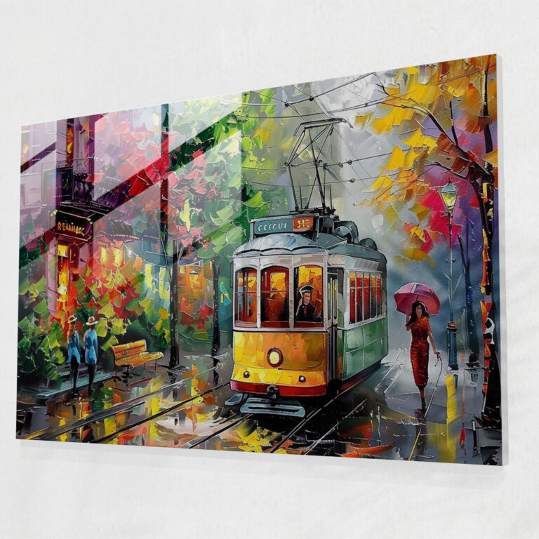 Leonid Afremov Glass Art - Whimsical Street Scene - Leonid Afremov, Whimsical Street Scene, Glass Art, Vibrant Colors