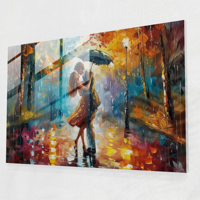 Leonid Afremov Glass Print - Romantic Couple Dancing In The Rain - Leonid Afremov, Home Decoration, Wall Decoration, Glass Print