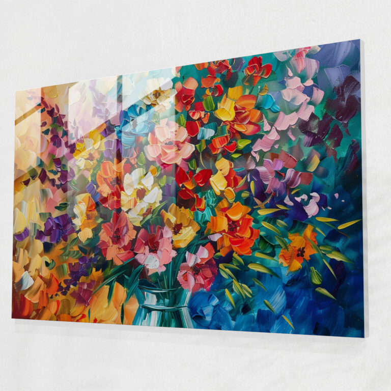 Leonid Afremov Glass Wall Art - Vibrant Bouquet In Vase - Leonid Afremov, Home Decoration, Glass Wall Art, Flowers In Vase