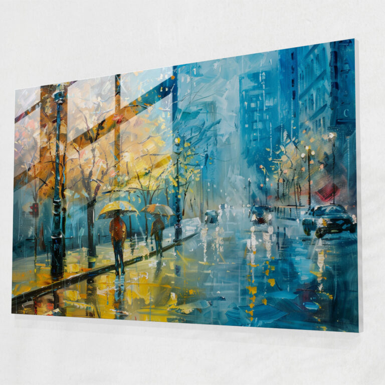 Rainy City Street Glass Wall Art - Leonid Afremov, Scene, Wall Decoration, Home Decoration