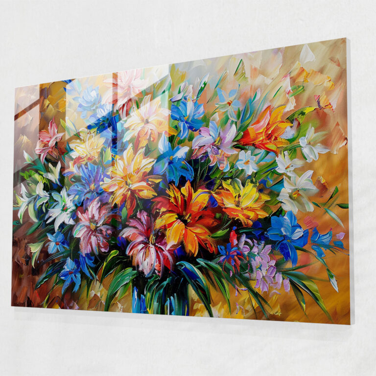 Colorful Floral Bouquet Glass Print - Leonid Afremov, Leonid Afremov, Wall Decoration, Home Decoration