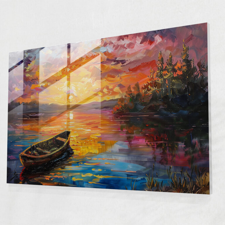 Lakeside Sunset Glass Wall Art - Leonid Afremov, Sunset, Home Decoration, Glass Wall Art