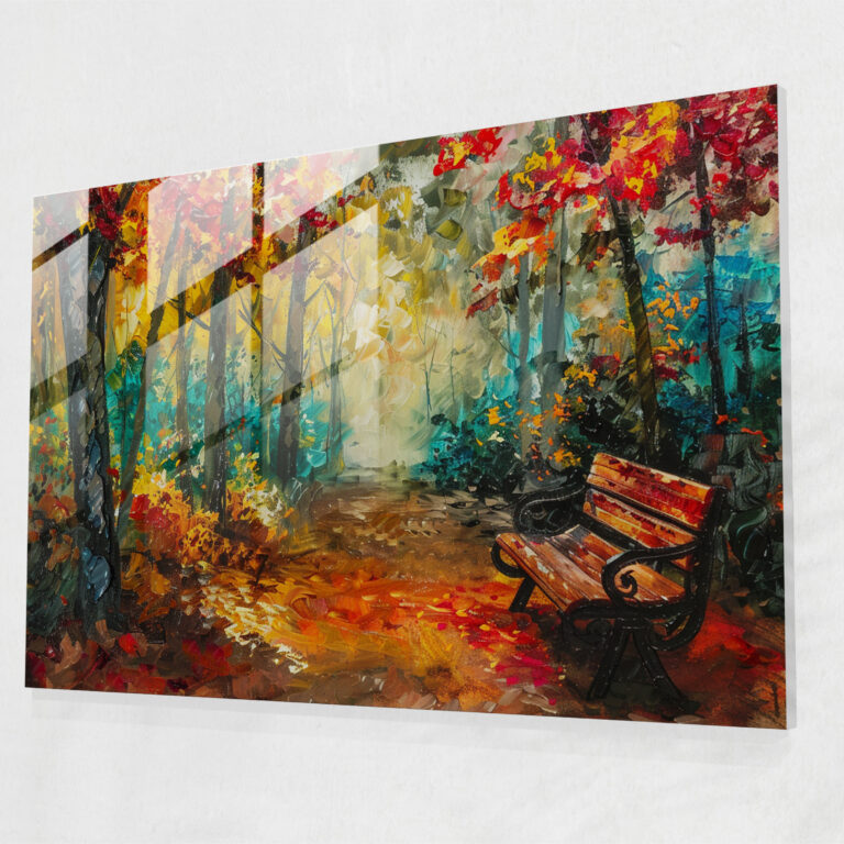 Whimsical Park Bench Glass Wall Art - Leonid Afremov, Wall Decoration, Whimsical, Park Bench