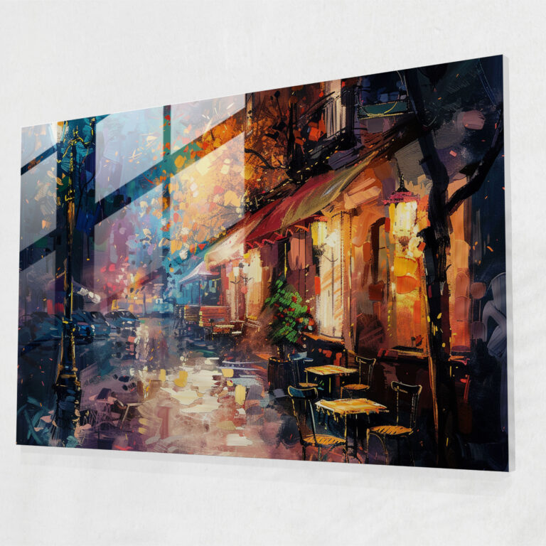 Cozy Cafe Street Glass Wall Art - Leonid Afremov, Modern Art, Cozy Cafe, Glass Print