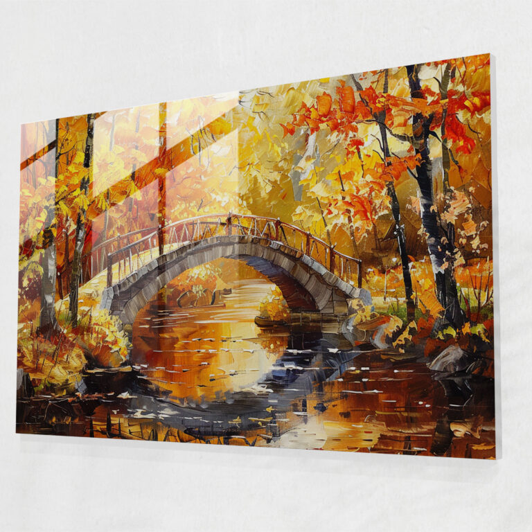 Enchanting Autumn Bridge Glass Wall Art - Leonid Afremov, Glass Wall Art, Wall Decoration, Glass Art