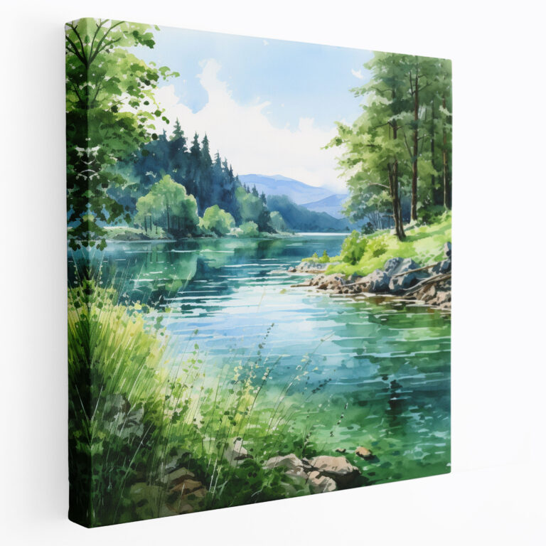 Lenticular Wall Art: Serene Lake - Lenticular, Wall Decoration, Canvas, Watercolor Landscape