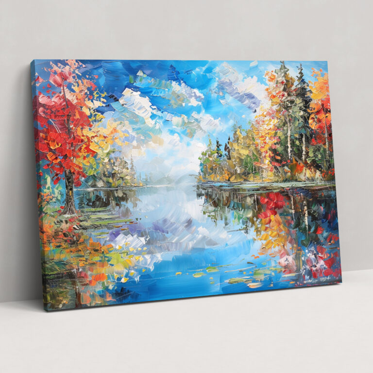 Leonid Afremov Colorful Lake Reflections Canvas Print - Leonid Afremov, Home Decoration, Canvas Print, Leonid Afremov