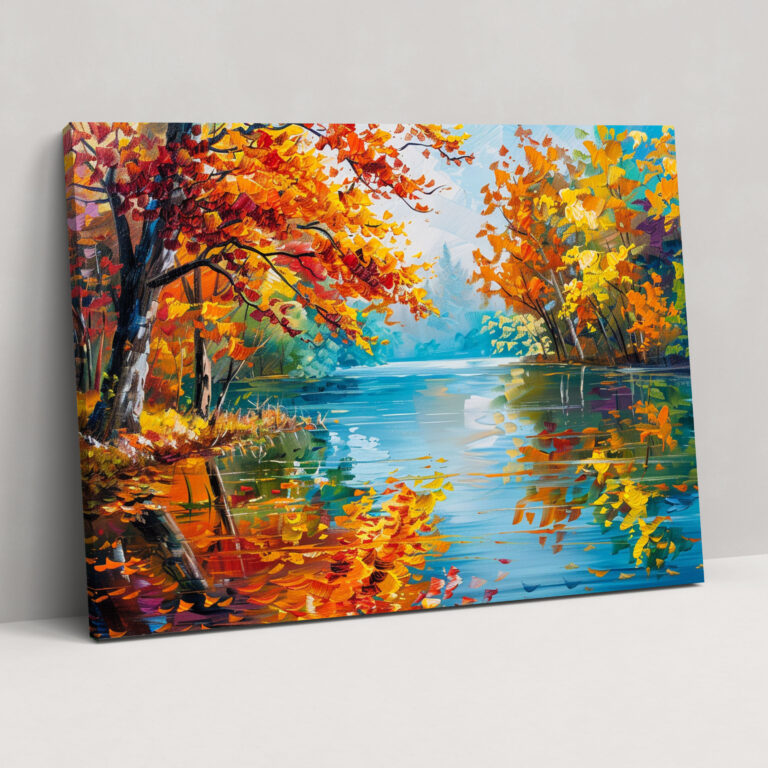 Vibrant Foliage Lake Wall Decoration - Leonid Afremov, Canvas, Home Decoration, Canvas Wall Art