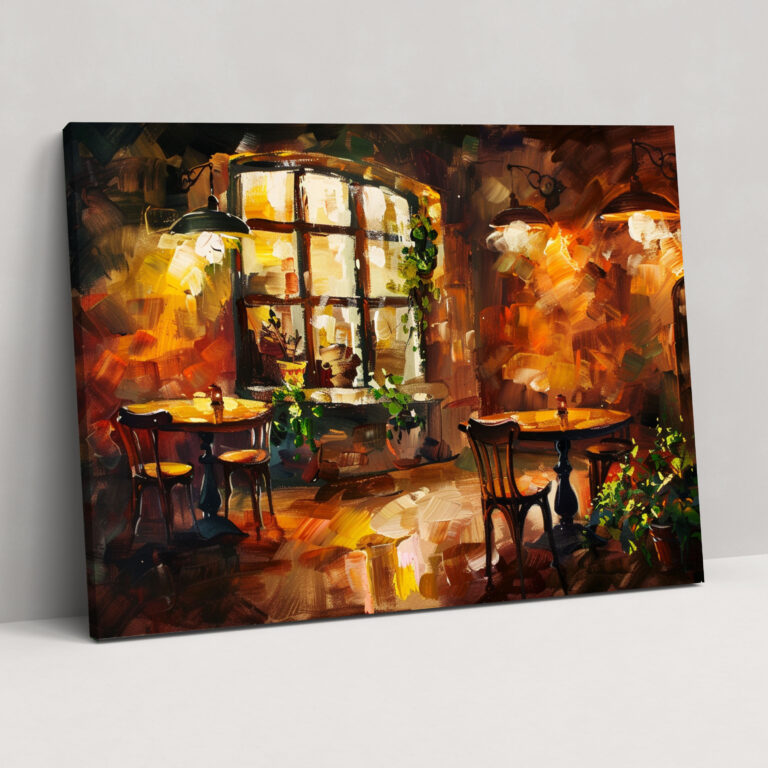 Leonid Afremov Wall Art - Cozy Cafe Warm Tones Canvas Print - Leonid Afremov, Home Decoration, Wall Art, Canvas Wall Art