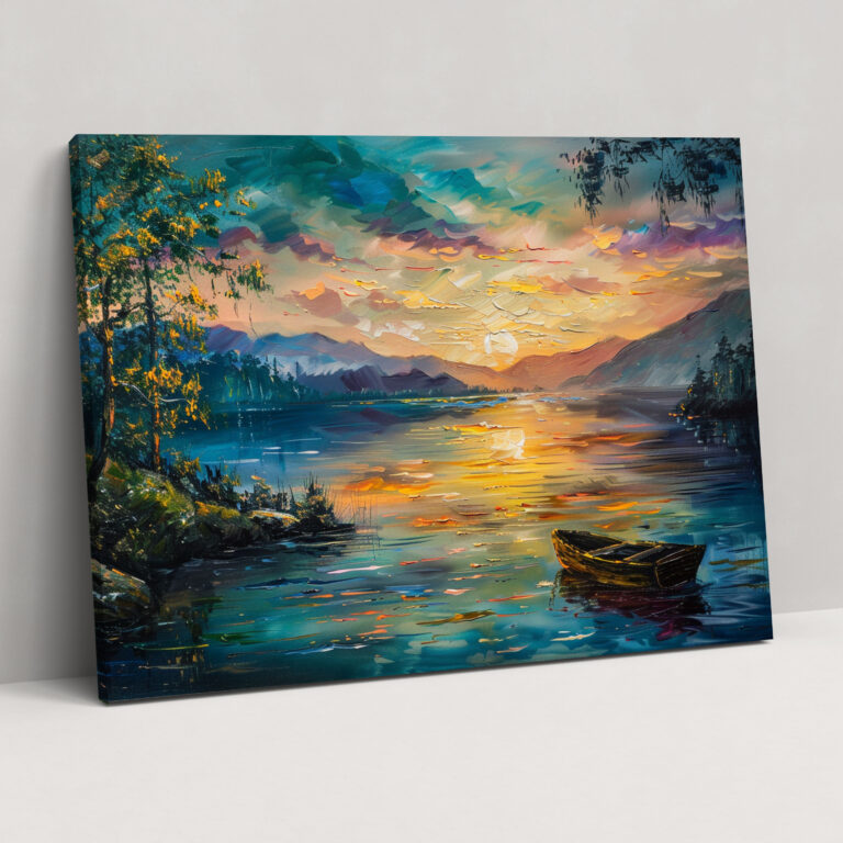 Leonid Afremov Sunset Lake Canvas Print - Leonid Afremov, Canvas Wall Art, Leonid Afremov, Wall Decoration