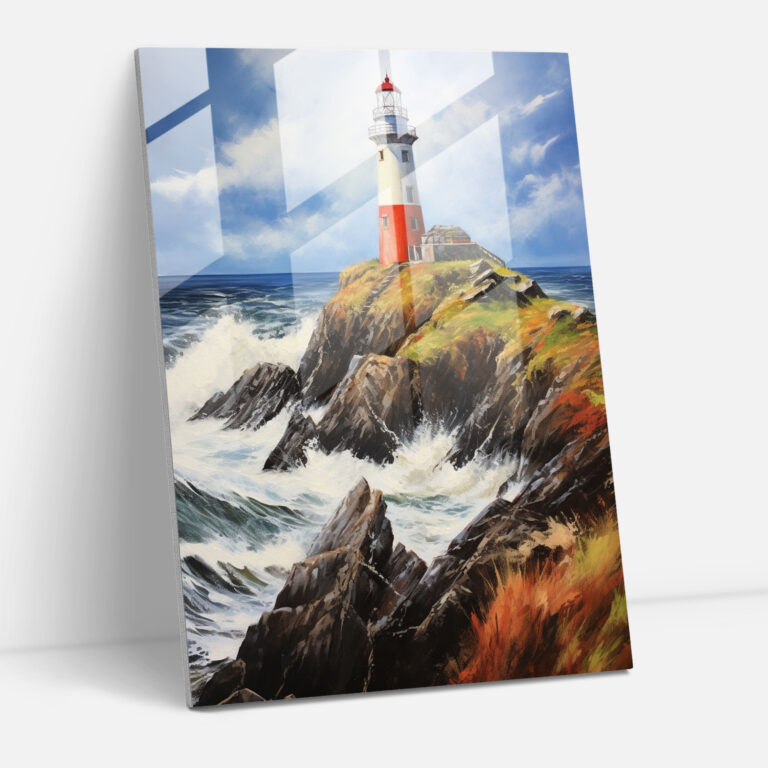 Realistic Lighthouse Glass Print - Lighthouse, Home Decoration, Rugged Coastline, Glass Art